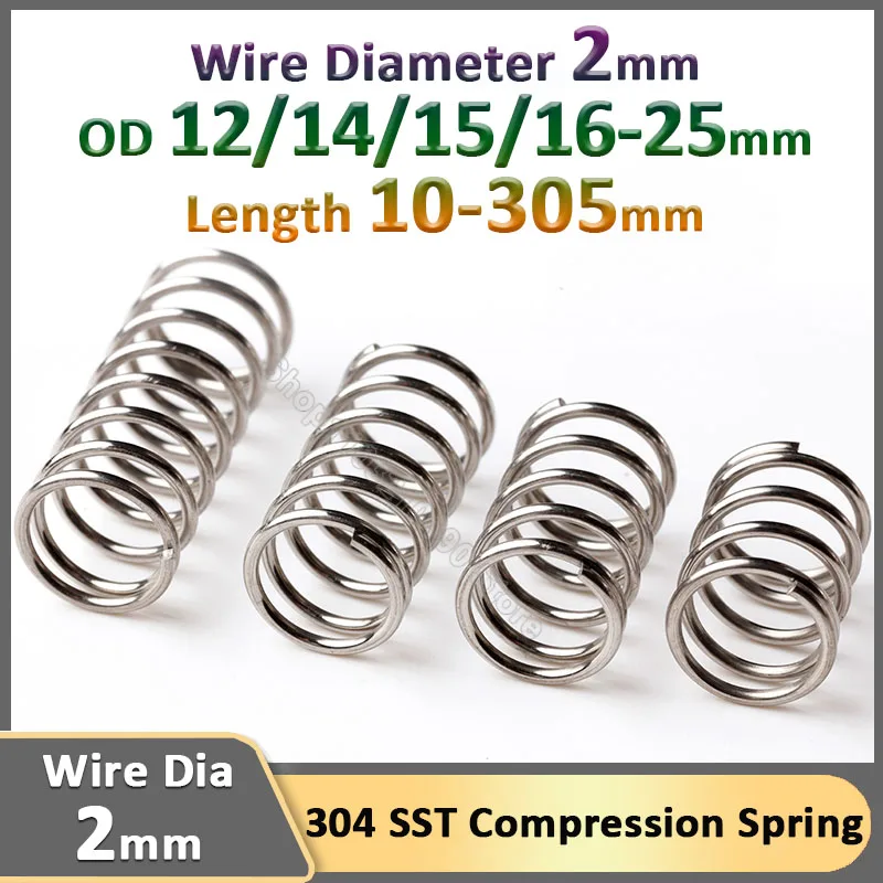 

2mm Cylidrical Helical Coil Compressed Shock Absorbing Pressure Return Compression Spring Y-shaped Stainless Steel OD 12 14-30mm