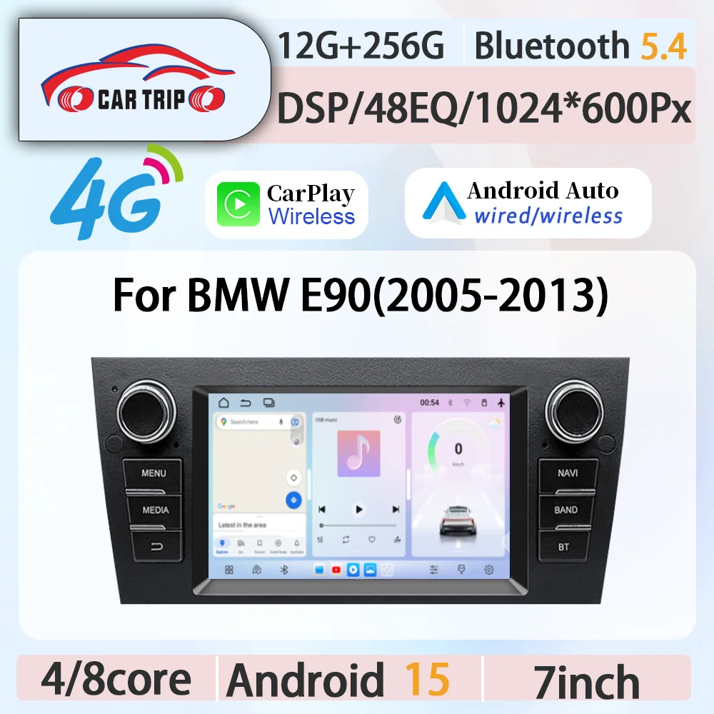 Reproductor Multimedia de 7 Pulgadas para BMW Serie 3 E90 E91 E92 E93 2005-2013, Radio para Auto, CarPlay Inalámbrico, Android Auto, GPS, RDS, FM, Estéreo, DSP