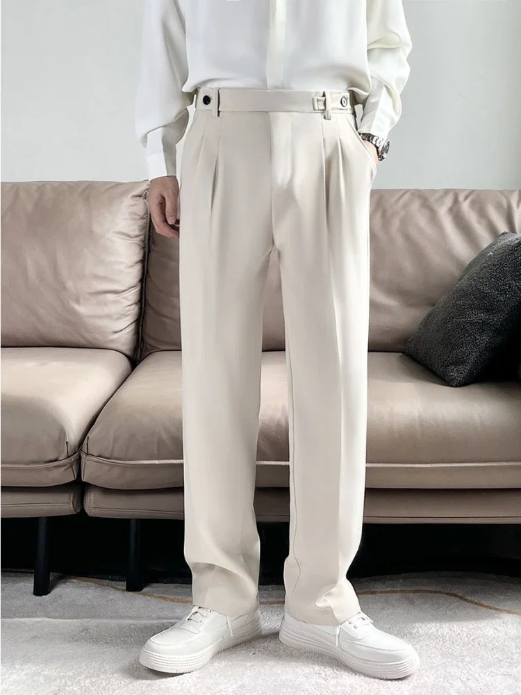 Social Tailoring Man Suits Pants Solid Color Polyester Trousers for Men Business Straight Elegant Slacks Stylish New in Cheap Up