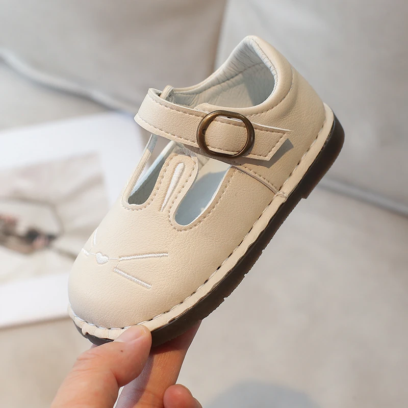 Mode Kinder Lederschuhe beige runder Kopf Hase Leder Jungen Mädchen Freizeit schuhe 0-7 Jahre alt weiches Kind Baby Einzels chuhe