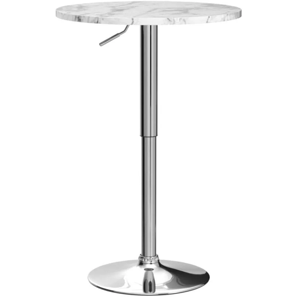 Round Pub Table Height Adjustable, 360° Swivel Cocktail Pub Table with Sliver Leg and Base for Home, Bar Table(4, White)