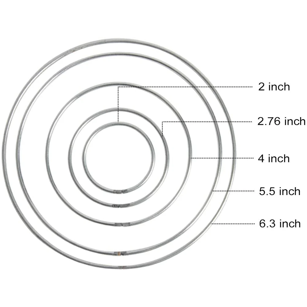 20 pezzi anelli acchiappasogni in metallo cerchi anelli in acciaio artigianale argento per artigianato, macramè e altri progetti fai da te in 5 dimensioni