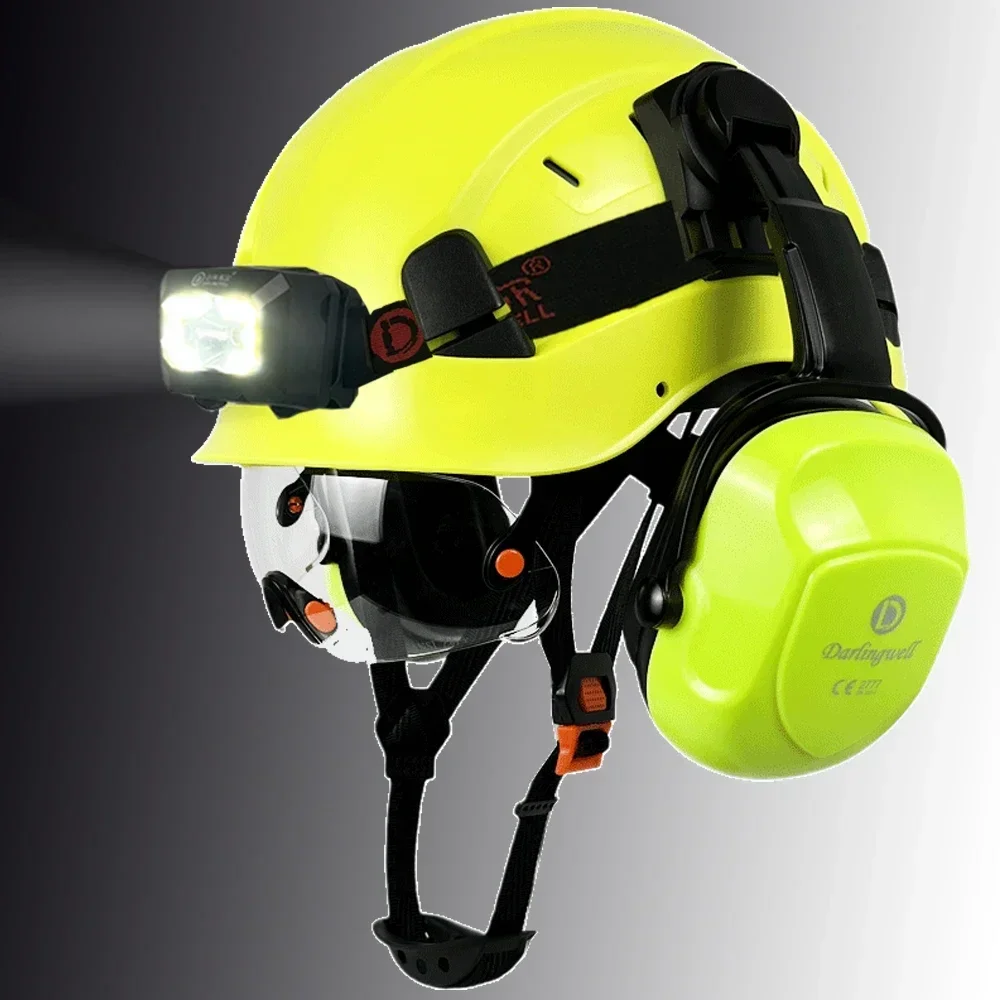 

CE Construction Safety Helmet With Build-In Visor and Earmuff Led Light For Engineer Hard Hat ANSI Work Head Protection