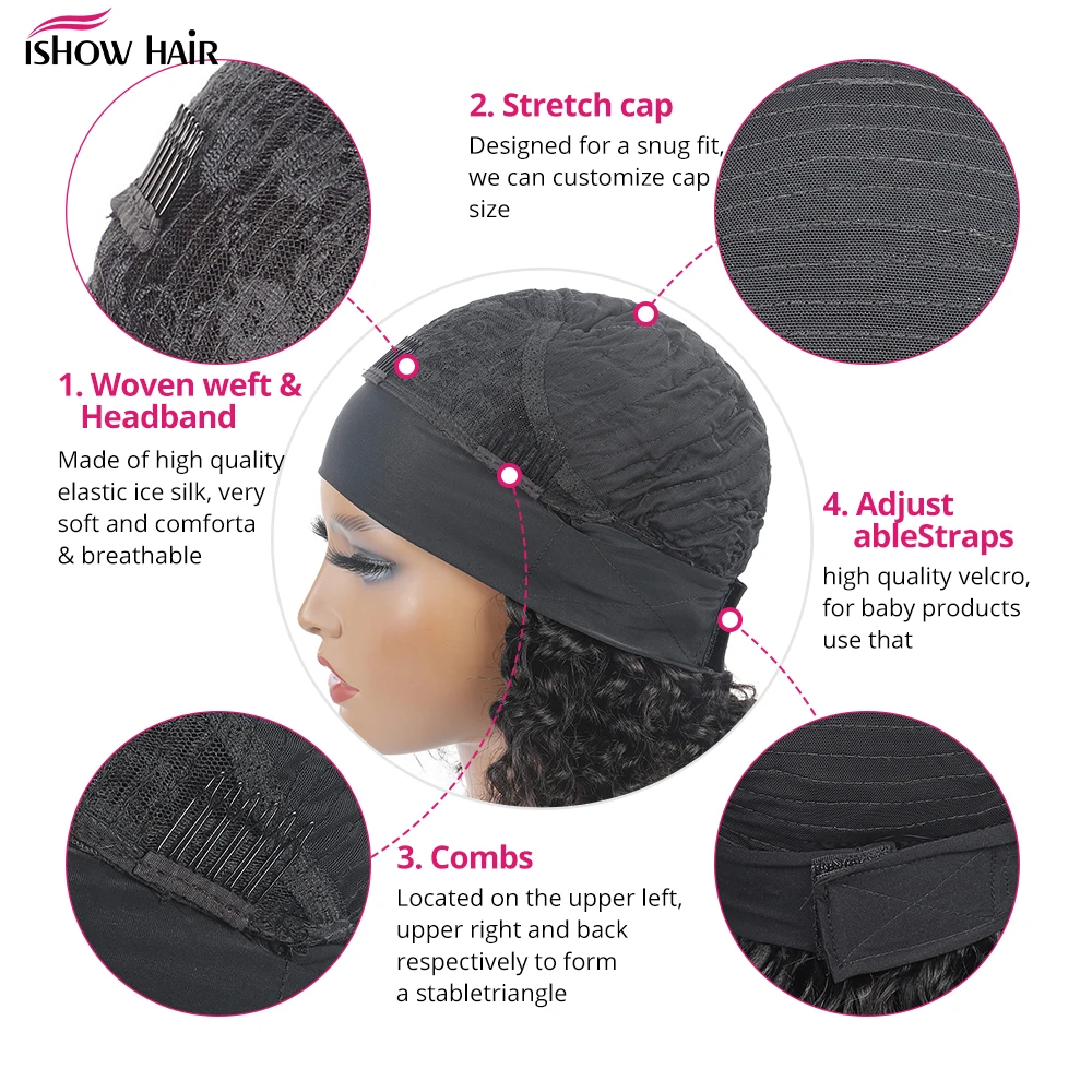 Ishow شعر مستعار مموج مع بانج آلة كاملة صنع خصلات الشعر المستعار الإنسان رخيصة غلويليس الباروكات 100% خصلات الشعر المستعار الإنسان البرازيلي للنساء