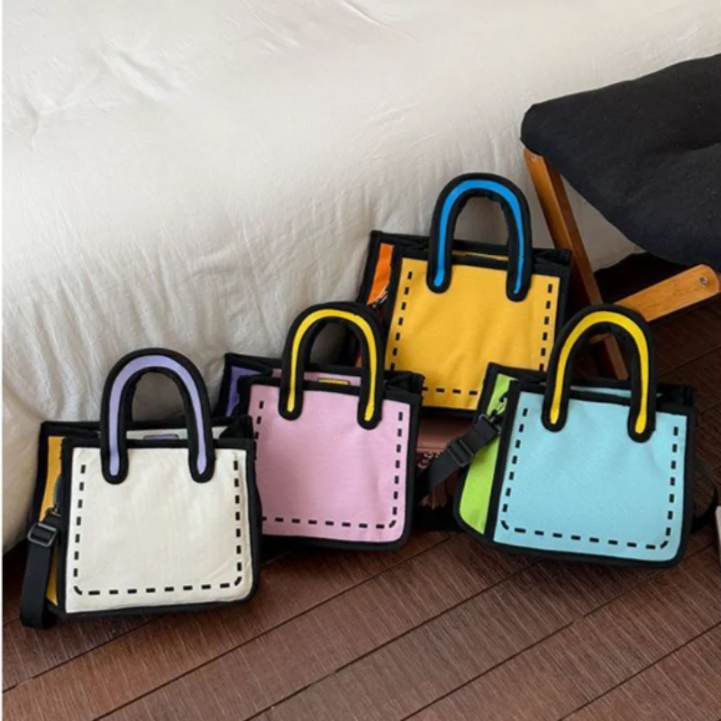 2d Manga Mini Canvas Crossbody Bag Women's Y2k Cartoon Handbag Single Shoulder Handbag Harajuku Anime Aesthetic Casual Bag