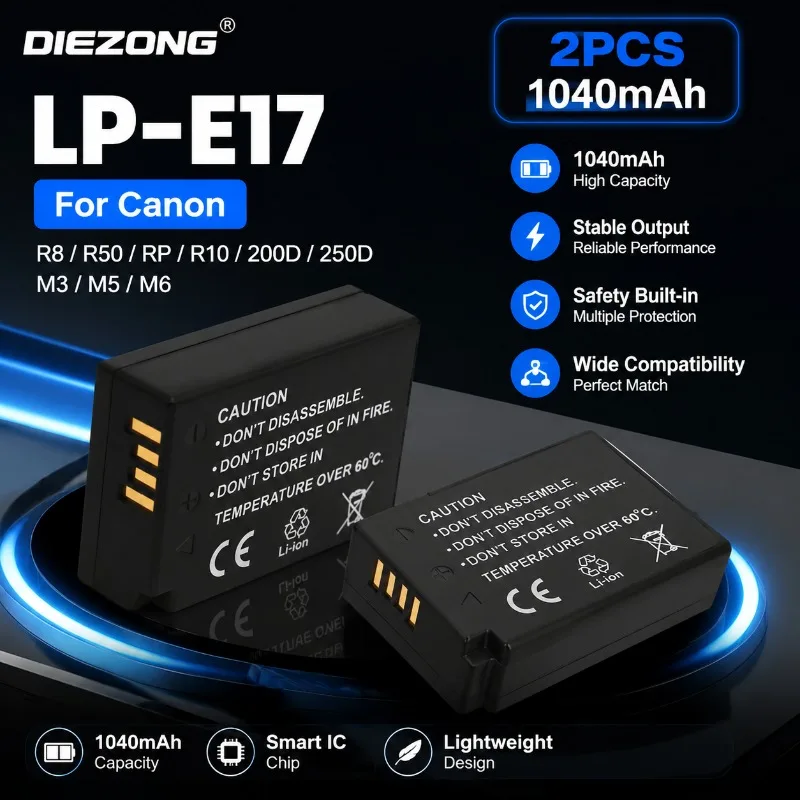 2 Uds 1040mAh LP-E17 Li-lon Baterías Digitales Para Canon EOS R8 R50 RP R10 200D 250D M3 M5 M6 750D 760D T6i T6s 800D T8i T7i