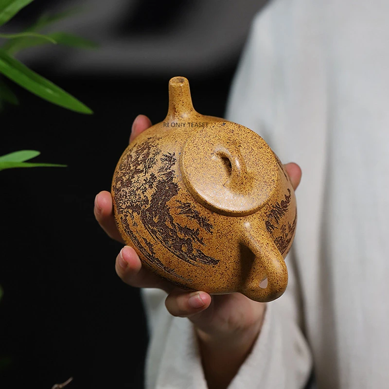 

280ml Chinese Yixing Purple Clay Teapot Handmade Stone Scoop Tea Pot Beauty Tea Infuser Kettle Household Zisha Tea Set Gifts