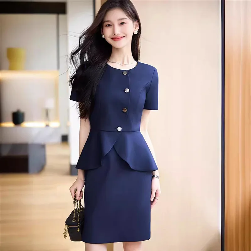 Summer Thin Short-Sleeved Suit Women\'s Slim-Fit Elegant Fashion Business Wear Beauty Jewelry Shop High-End Overalls