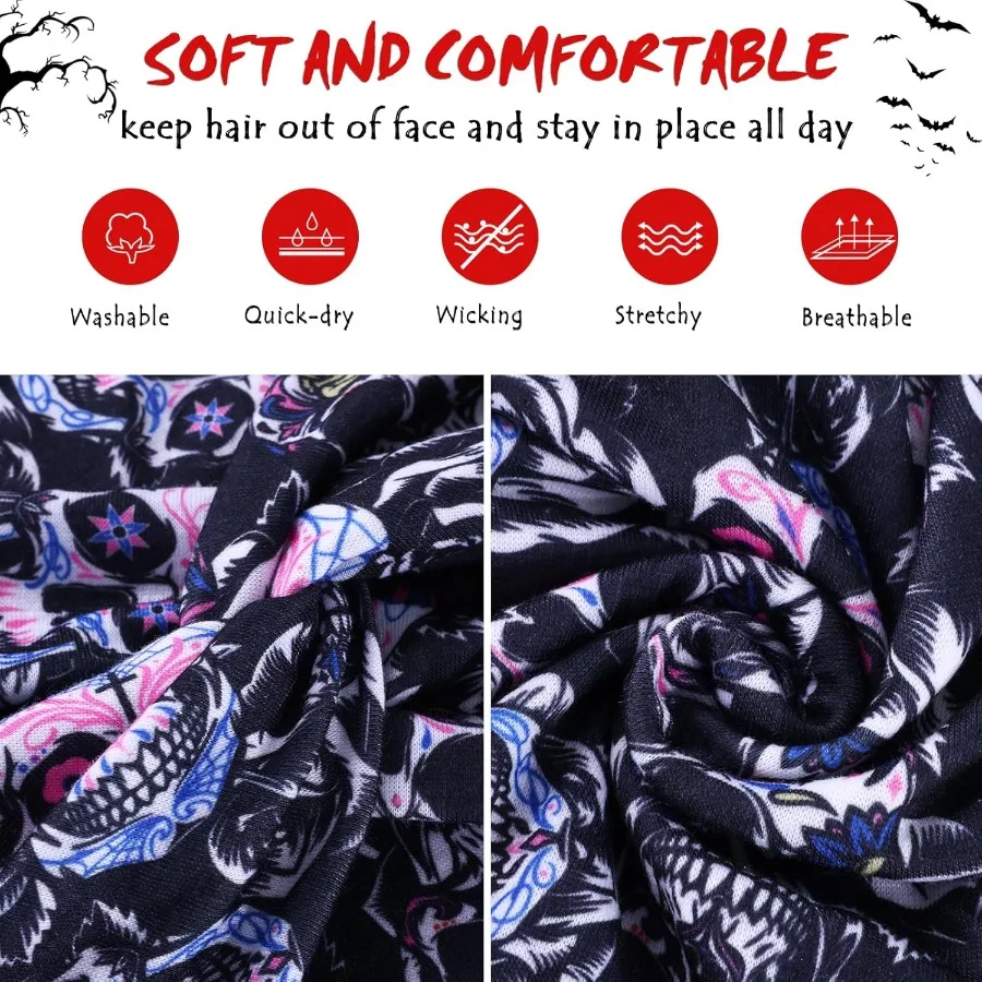 6 عبوات من عصابات رأس الهالوين للنساء، عصابات رأس على شكل جمجمة، أربطة شعر واسعة للعطلات، مثالية للحفلات التنكرية #3