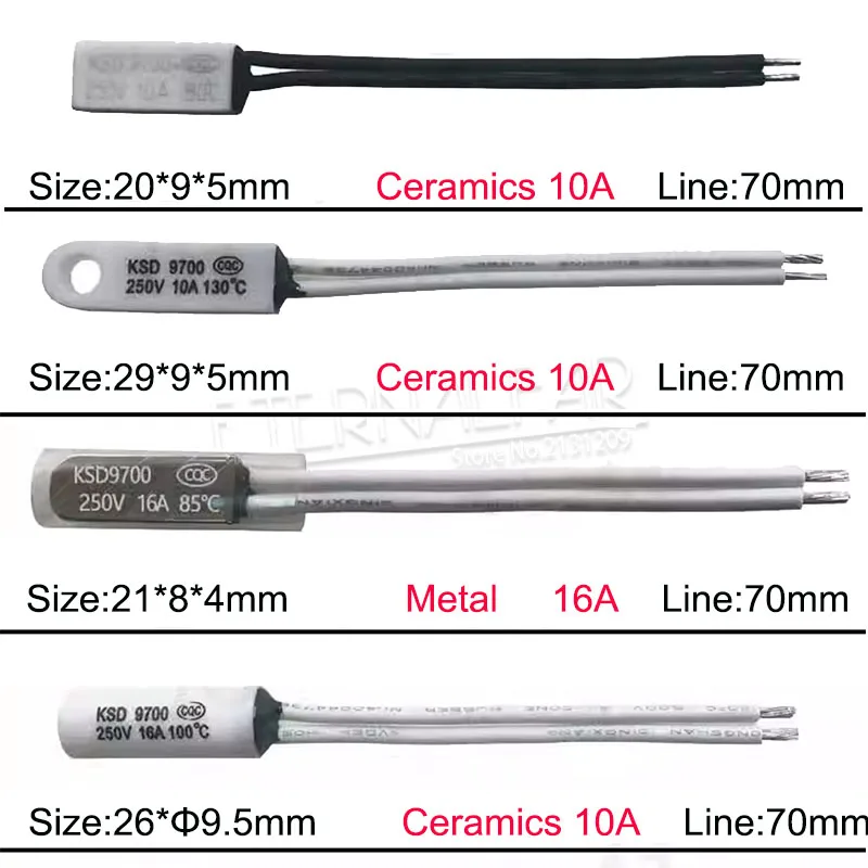 

KSD9700 Metal Ceramice Plastic NO Thermostat Thermal Protector Fuses 40C-150C 45C 50C 125C 2A 5A 10A 16A 250V Temperature Switch