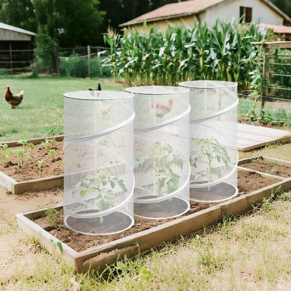 Pop Up Design Plant Guard Cage Breathable Mesh Anti Bird Insect Plant Protective Cover with Ground Stakes Plant Protector