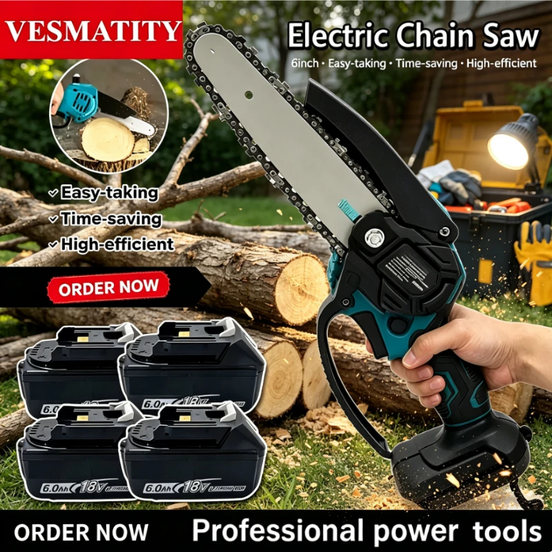 Electric 6-inch Logging Sawzall Small Handheld Mini Portable Chainsaw Cordless Chainsaw For Woodworking For Makita Battery