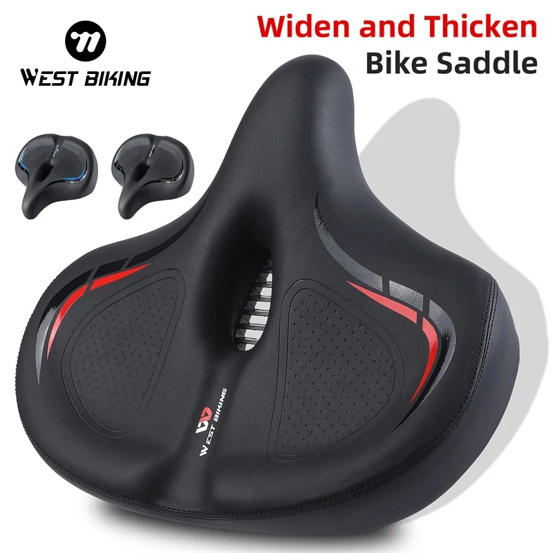 WEST BIKING Widen&Thicken Bicycle Saddle Soft Shock Absorption Oversize Bike Cushion Hollow Breathable MTB Road Cycling Seat