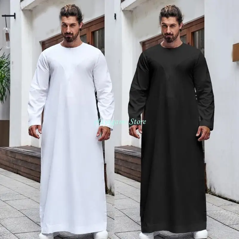 Y88A ملابس رجالي للحفلات الراقصة ثوب طويل مريح وقابل للتنفس من القماش الناعم لحفلات الزفاف وصلاة العيد مناسبة احترافية