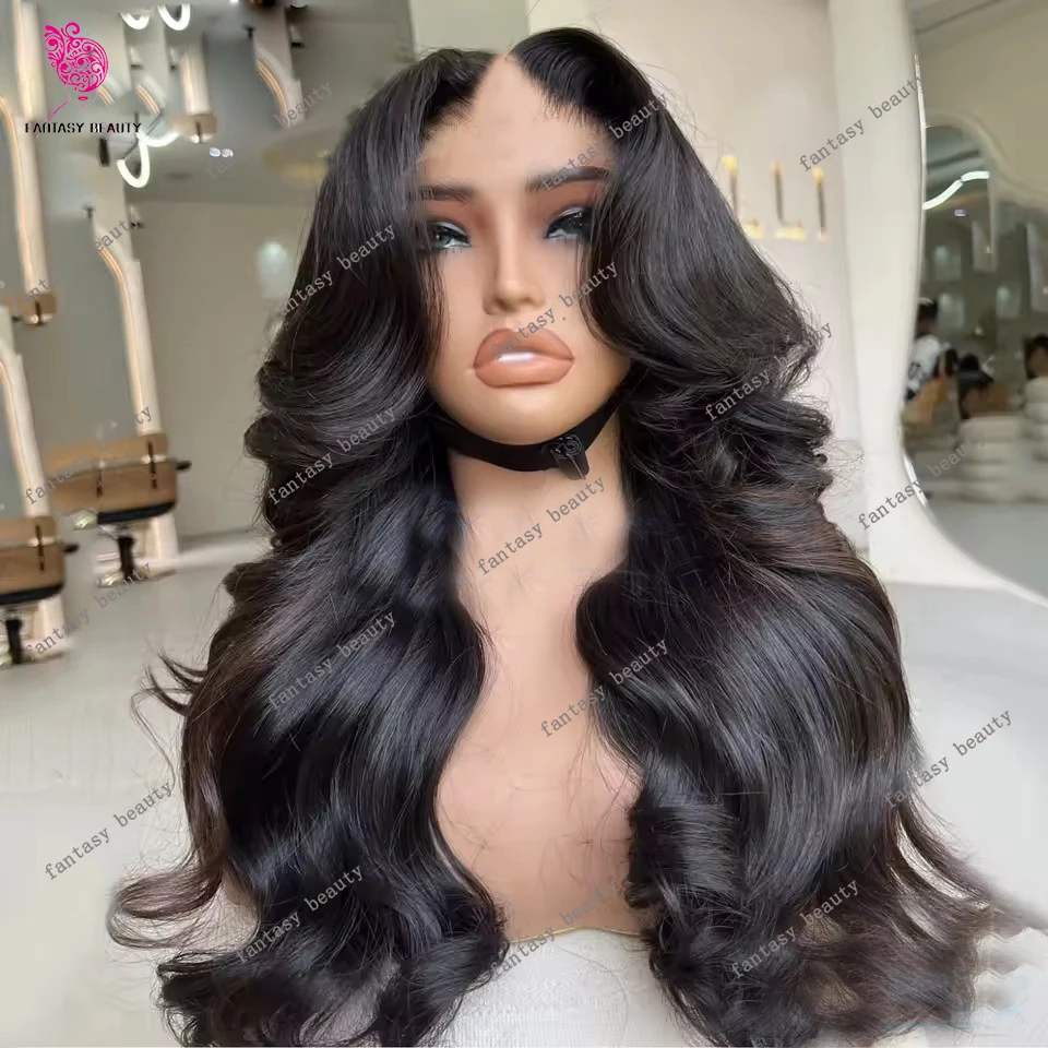 

Super Long Nautral Black Body Wave Virgin Human Hair Soft V Part Wigs Full 250Density Machine Made Full U Part Wigs Glueless