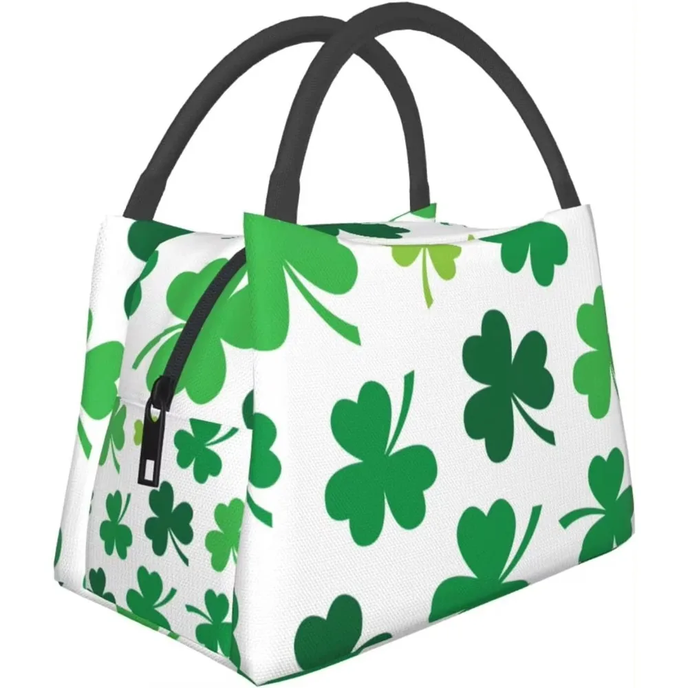 

St Patrick'S Day Shamrock Four Leaf Insulated Lunch Bag Reusable Large Lunch Box Food Cooler Storage Tote for Work Travel Picnic