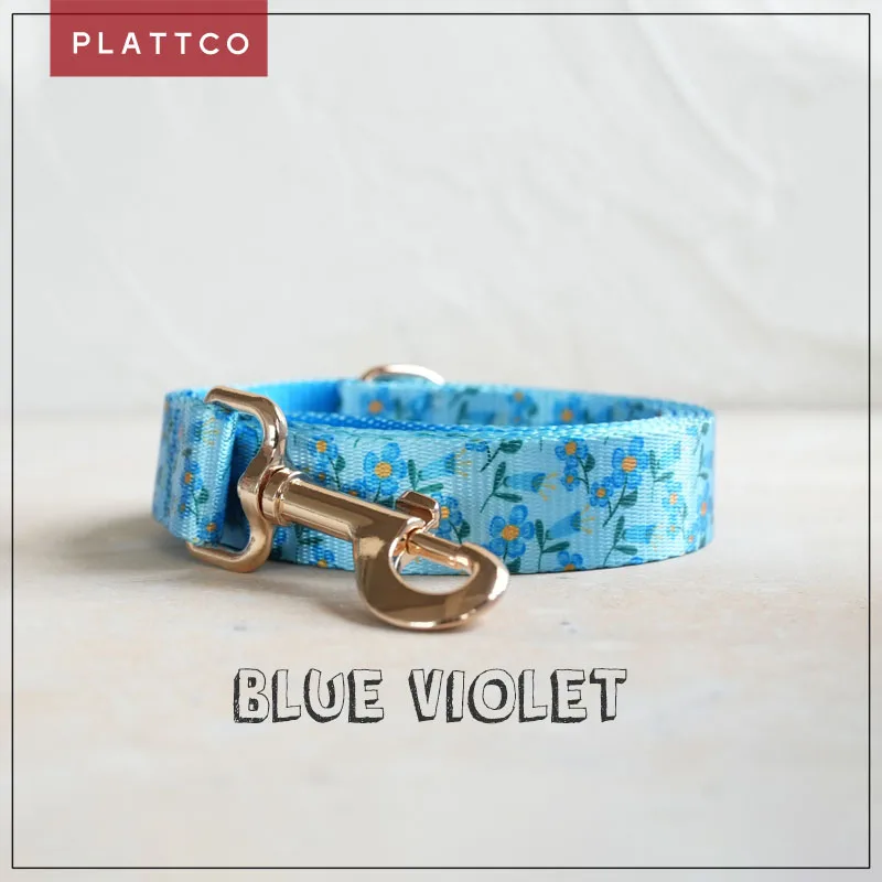 PLATTCO unique design dog leash print Blue Violet pattern with high quality light color zinc alloy buckle 5 size PDL372G