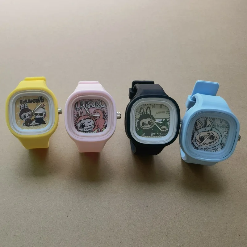 2024 New Style Square  Pop Mart Labubu Periphery Watch Silicone Quartz Student Labubu Thai Cartoon Christmas Halloween Kids Gift