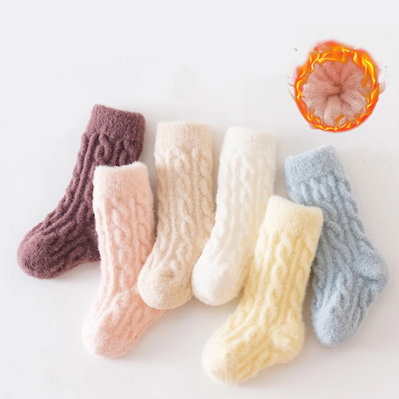 Winter Warm Baby Plush Sock Thicken Velvet Middle Tube Socks Boy Girl Anti-Cold Thermal Footwear Solid Color Kids Socks 0-3Year