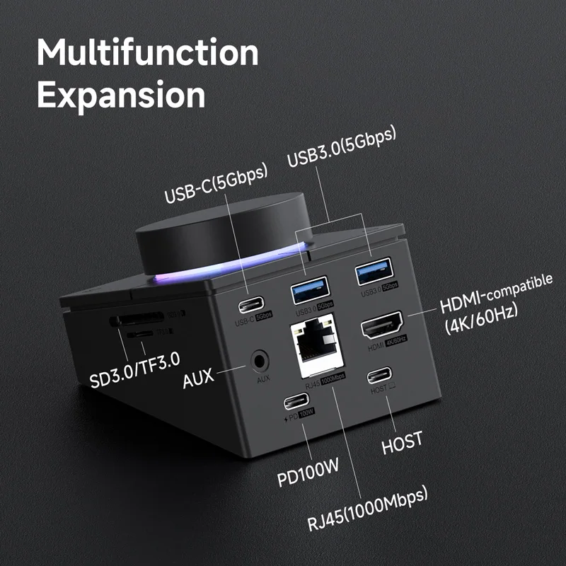 Hagibis Knob USB C Hub With Shortcut Buttons Type-C Docking Station Volume Adjustment Desktop Controller for Macbook Win Laptop