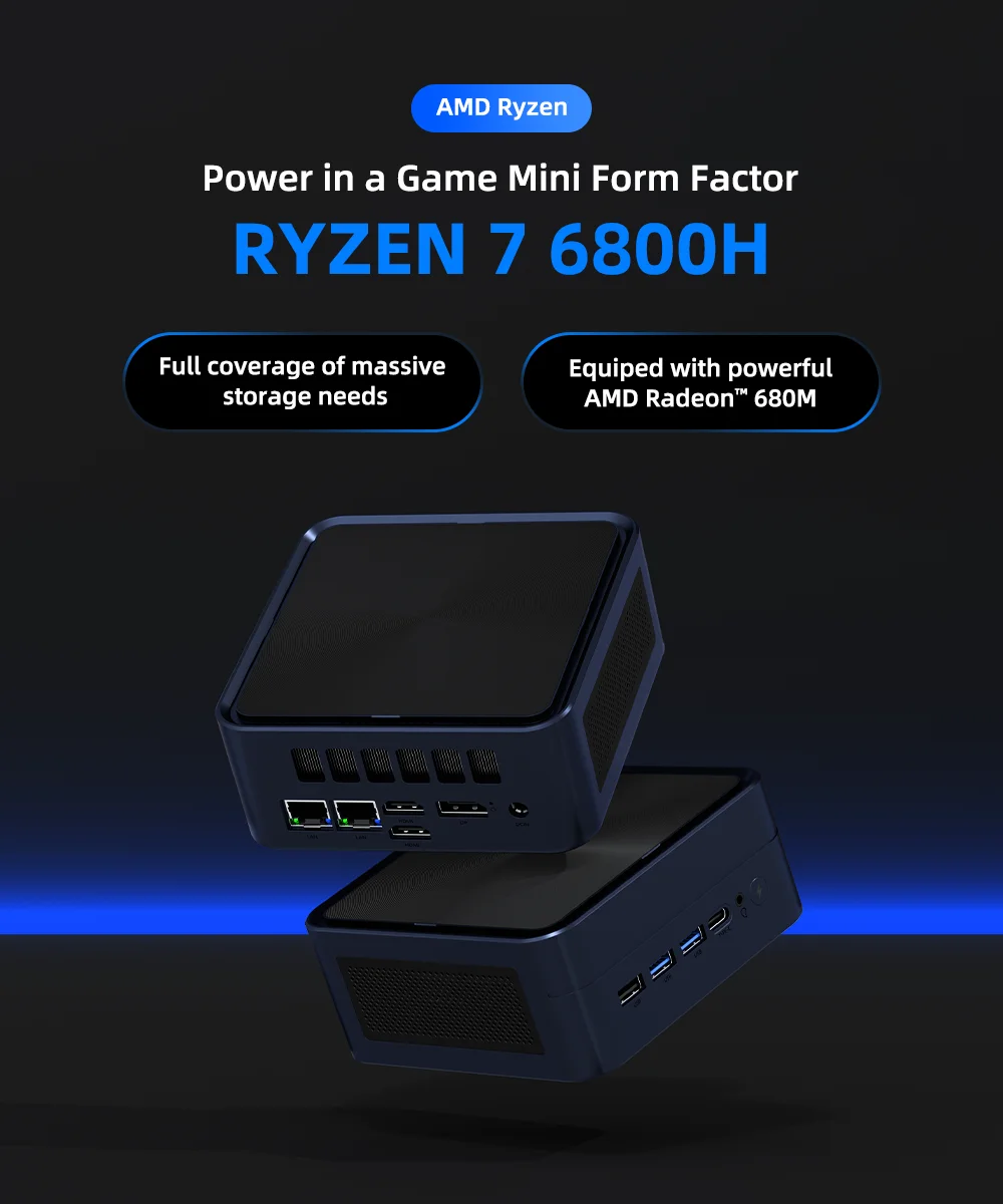 Texhoo MINI PC AMD Ryzen7 6800H 16GB LPDDR5 4800MHz 512GB NVME SSD 4.7GHz Windows 11 WIFI6 BT5.2 Desktop Office Computer PC
