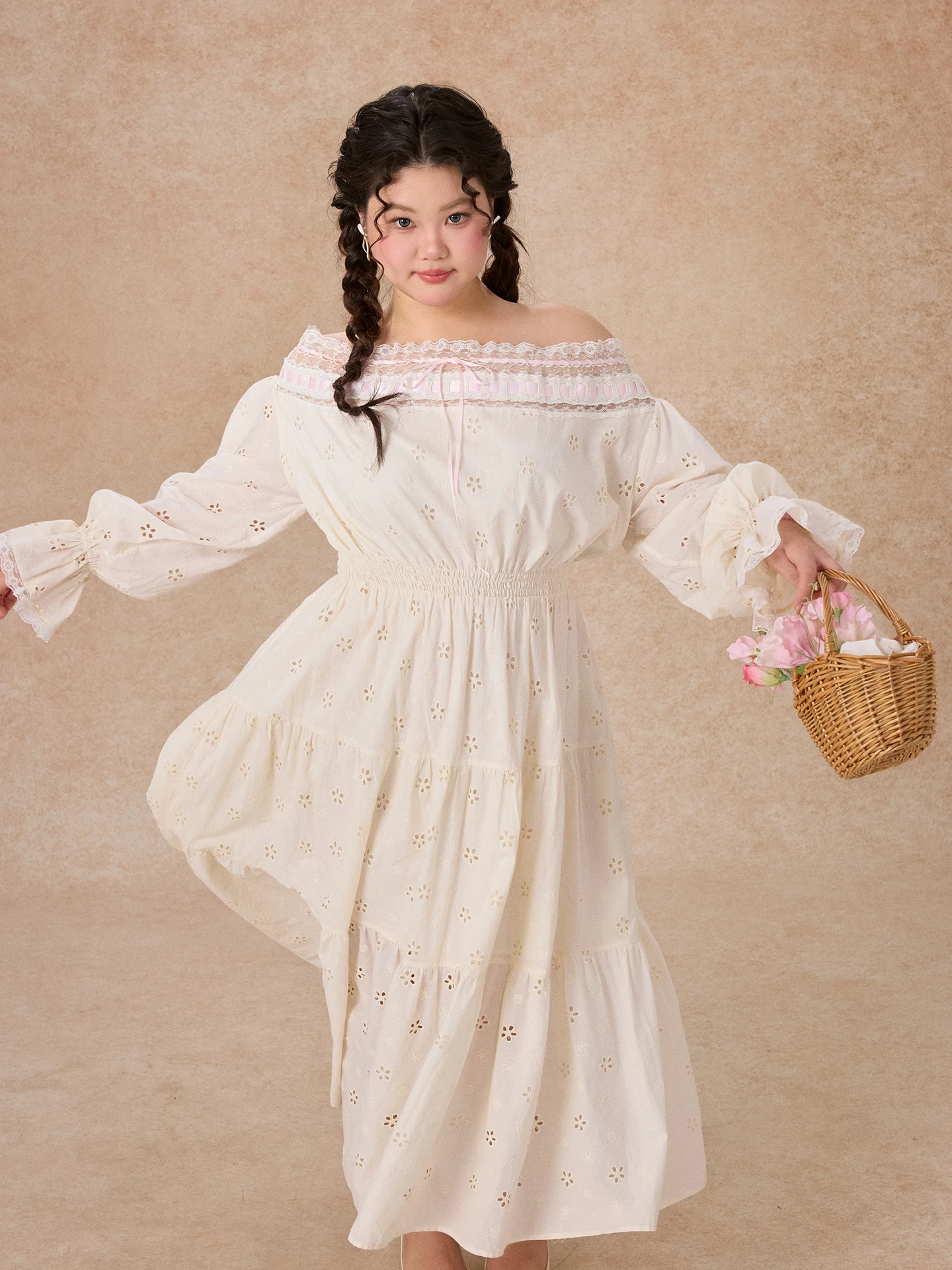 

Платье в деревенском стиле для повседневной носки, женское, больших размеров, на одно плечо, хлопковое, с длинным рукавом, средней длины, А-силуэт, белое с камелиями