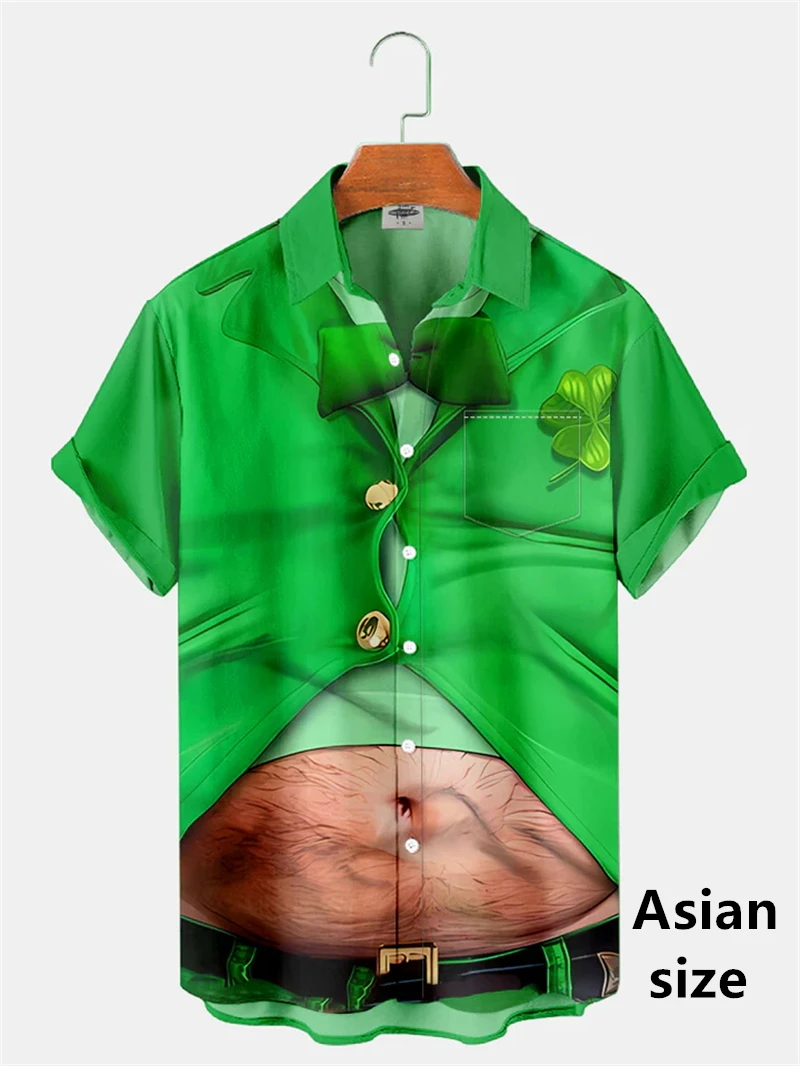 

Мужские гавайские рубашки ко Дню Святого Патрика 2025 года, рубашка с короткими рукавами и 3d забавным рисунком, блузка унисекс, рубашки на пуговицах с лацканами