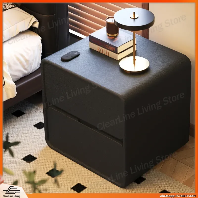 

Modern Black Bedside Table Solid Wood Storage Cabinet for Bedroom 2025 New Simple Design Nightstand with Drawer Lab Equipment