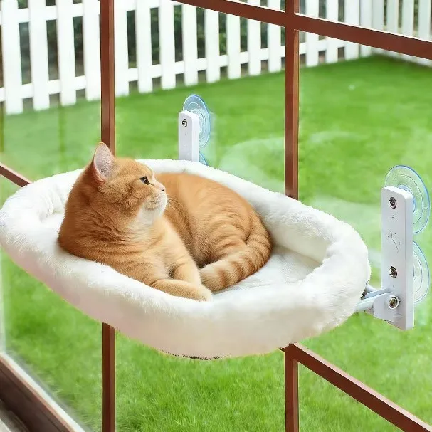 Folding Cat Window Hammock Cordless Machine Washable Bed Robust Metal Frame Strong Suction Cups Window Perch For Cats Small Dogs