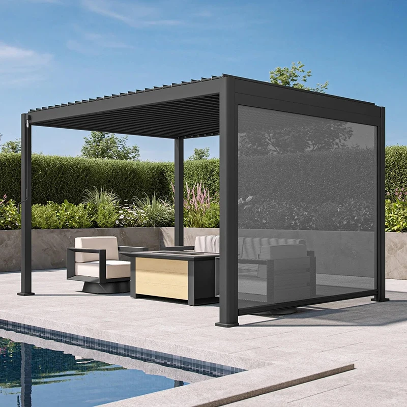 Aluminum Alloy Bioclimatic Pergola with Adjustable Louvers and Built-in Lights for Villa Patio Outdoor Garden