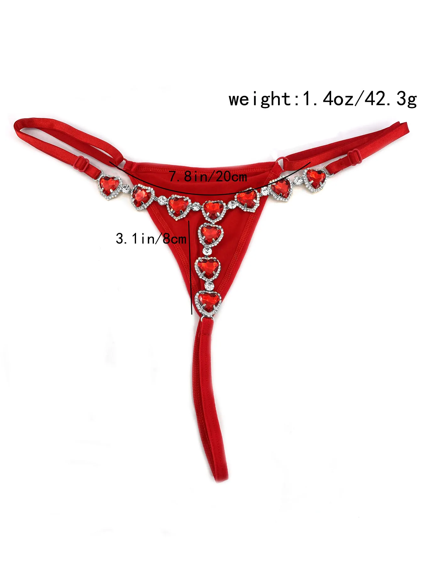 1 Piece Of Love Red Bikini Thong With Rhinestone Inlaid Women\'s Body Chain Summer Fun Beach Swimming