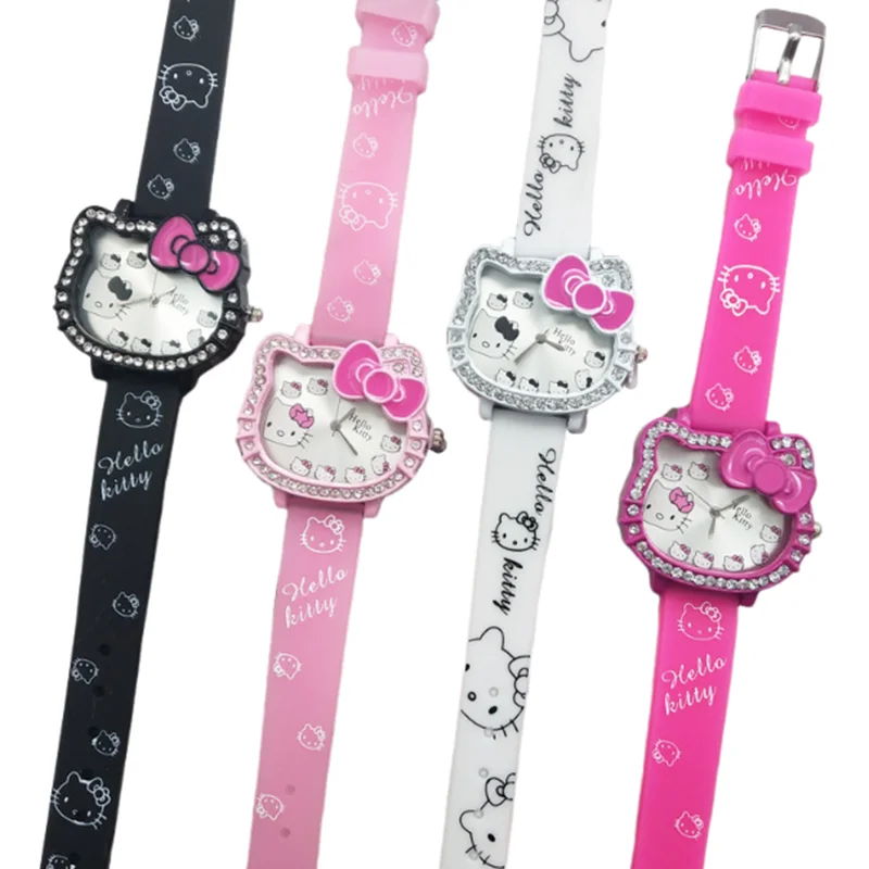 Miniso Anime Cartoon Sanrio Hello Kitty Hoofd Siliconen Diamant Quartz Meisjes Student Horloge Kinderen Kids Horloge Verjaardagscadeautjes