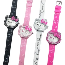 Miniso Anime Cartoon Sanrio Hello Kitty Head Silicone Diamond Quartz Girls Student Watch Children Kids Watch Birthday Gifts