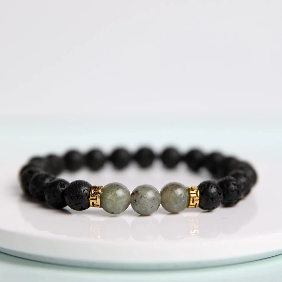 Natural Volcanic Lava Stone Bracelet Agate Quartz Healing Anxiety Crystal Bracelet Yoga Bracelet Men Women Stretchy Rope Jewelry