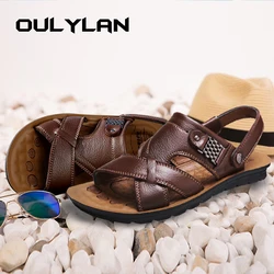 38-48 Size Men Leather Sandals Summer Classic Men Shoes Slippers Soft Sandals Men Roman Comfortable Outdoor Walking Footwear