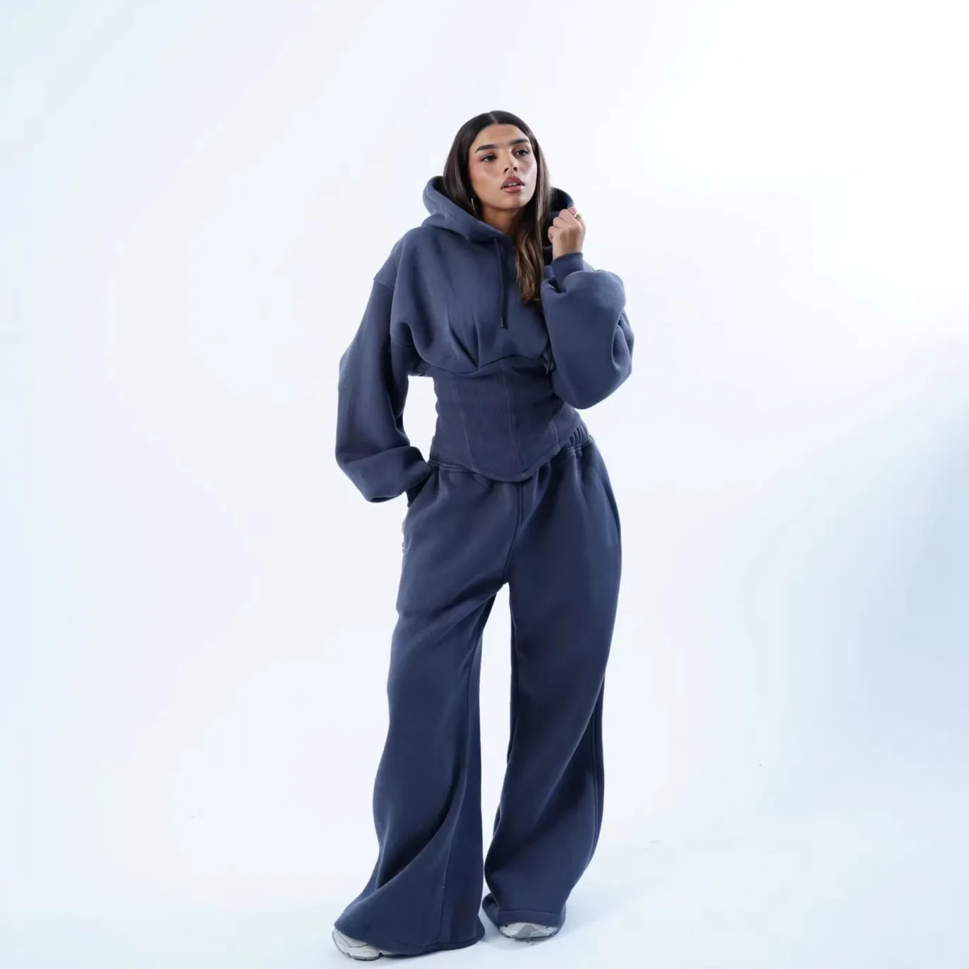 New 2026 Women's Clothing, Slim-fitting Waist Drawstring Hooded Top And Trousers Two-piece Women's Clothing