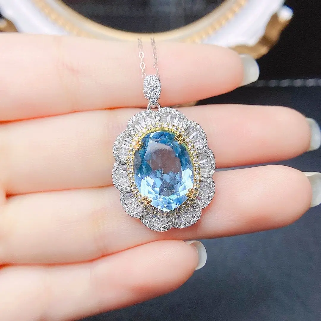 ZECAA Topaz Jewelry Woman Pendant With Natural Sky Blue Topaz Stone 12*16mm Lady Topaz Pendant Jewelry For Woman Topaz Jewelry