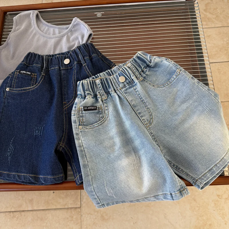 Children's Clothing Boys Denim Shorts Trousers 2026 Summer New Baby Kids Quarter Pants Girls' Solid Color Blue Shorts Pants