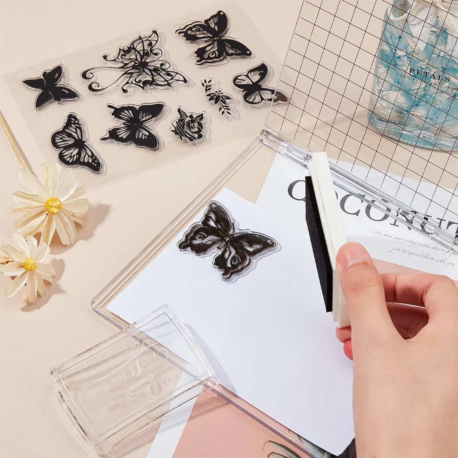 Transparent Acrylic Stamp Positioner Sturdy Crack Resistant Clear Stamps Tool for Journaling Scrapbooks and Cards