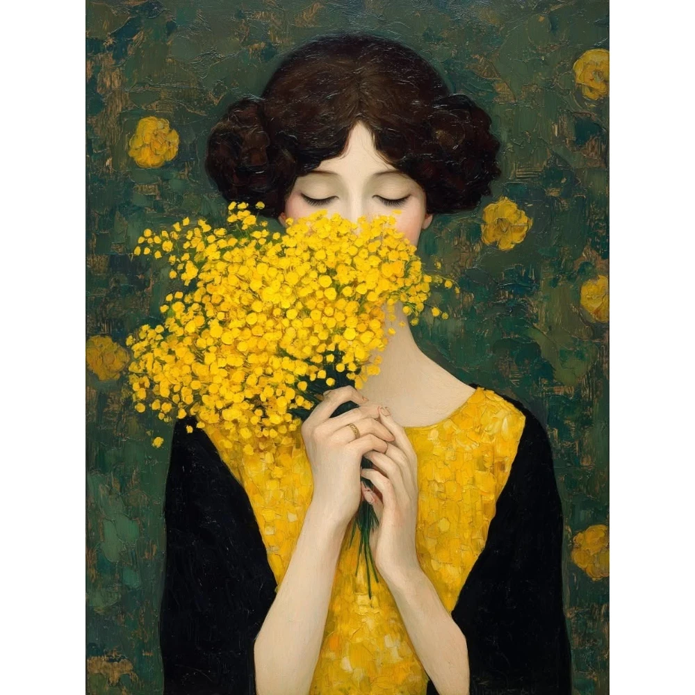 

500/1000/1200/2000 PCS Jigsaw Puzzles Woman Holding Yellow Flower Scenery Family Activity Relaxing Game for Room Home Decor Gift