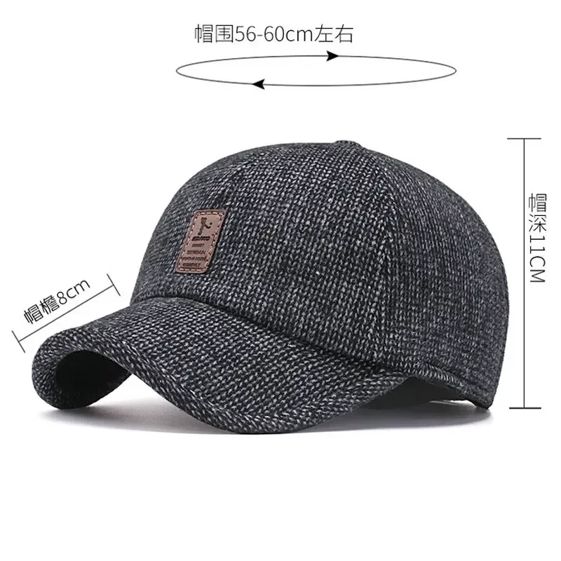 Baseball Cap Woolen Knitted Winter Ear Cover Baseball Cap Men Thicken Warm Hats with Earflaps Sport Golf Hats Snapback