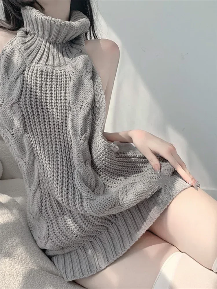 Virgin Killer Cosplay Sweater Bodysuit Hot Sexy Lingerie Hollow Back Halloween Cos Role Play Sleeveless Plus Turtleneck Pullover