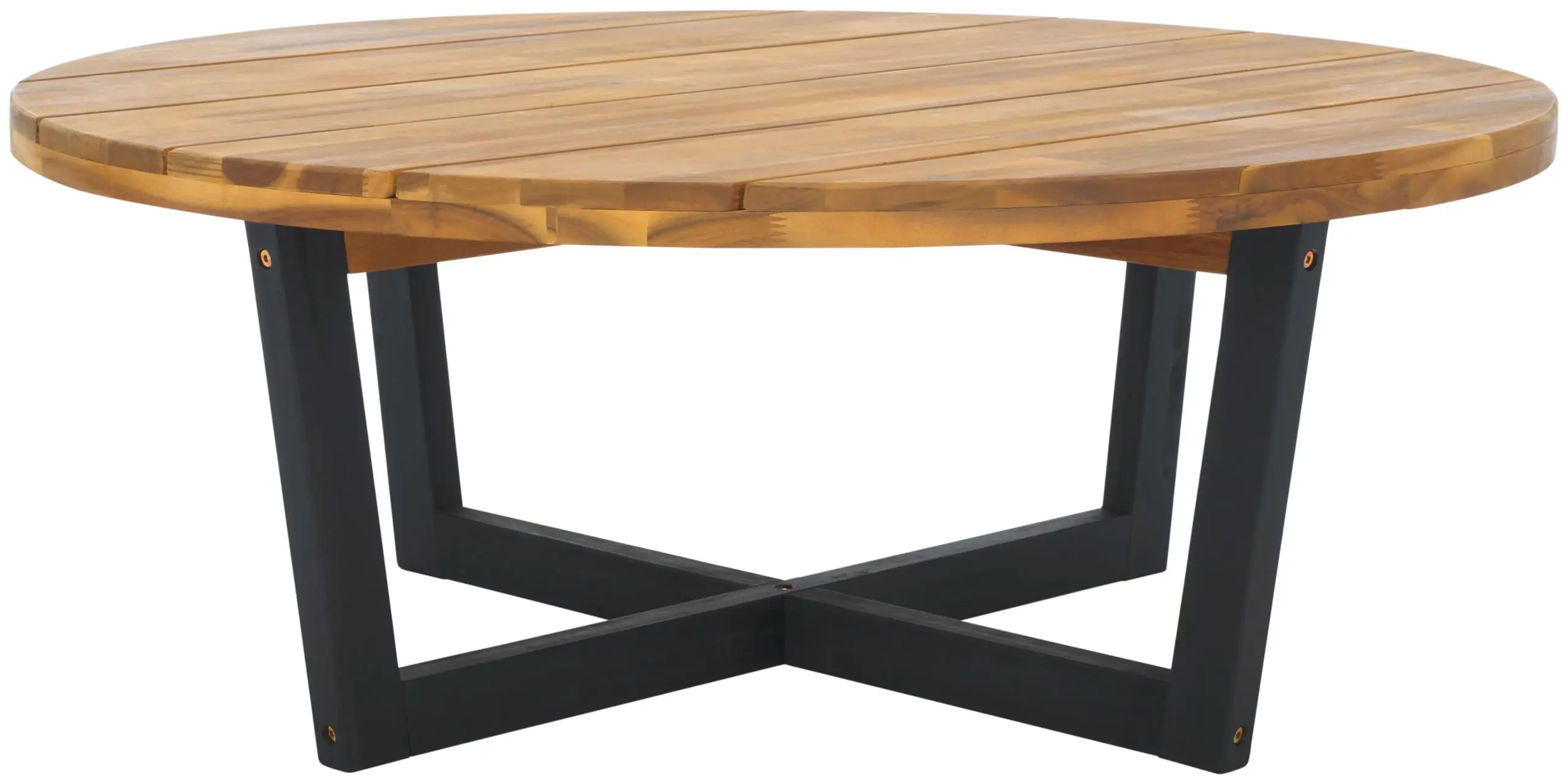 Outdoor Collection Leo Natural/Black 4-Leg Round Coffee Table, Ideal for Deck, Patio, Backyard, Sunroom