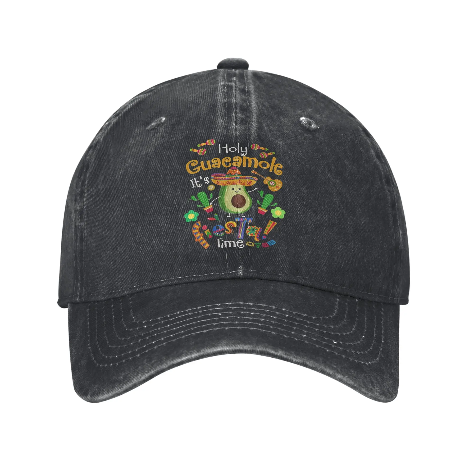 Gorra de Béisbol Unisex 'Holy Guacamole It's Fiestal Time', Estilo Mexicano Cinco de Mayo, Gorra de Mezclilla Desgastada, Apta para Todas las Temporadas, con Cierre a Presión