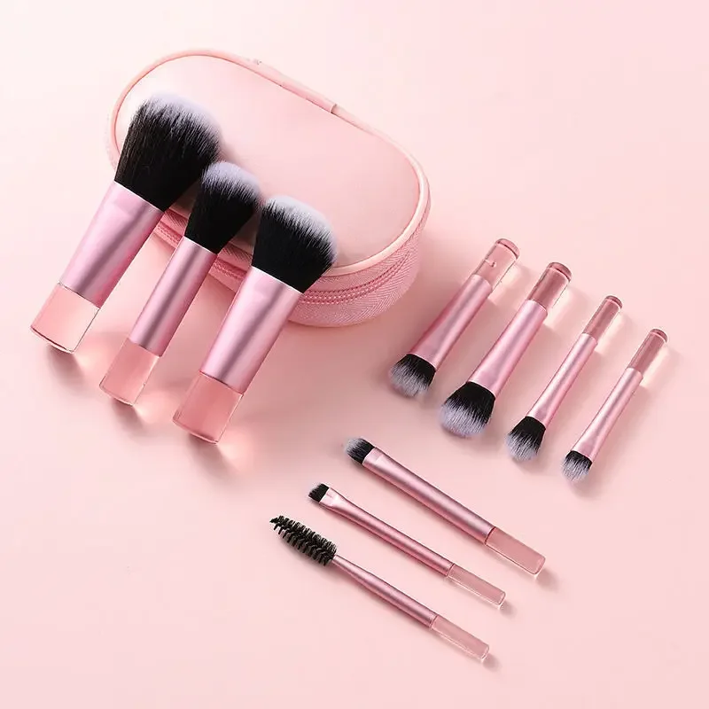 10-Kristall-Mini-Make-up-Pinsel und Tasche, tragbares Set, Puder, Rouge, Foundation, Make-up, Puderpinsel, Lidschatten, Make-up-Pinsel