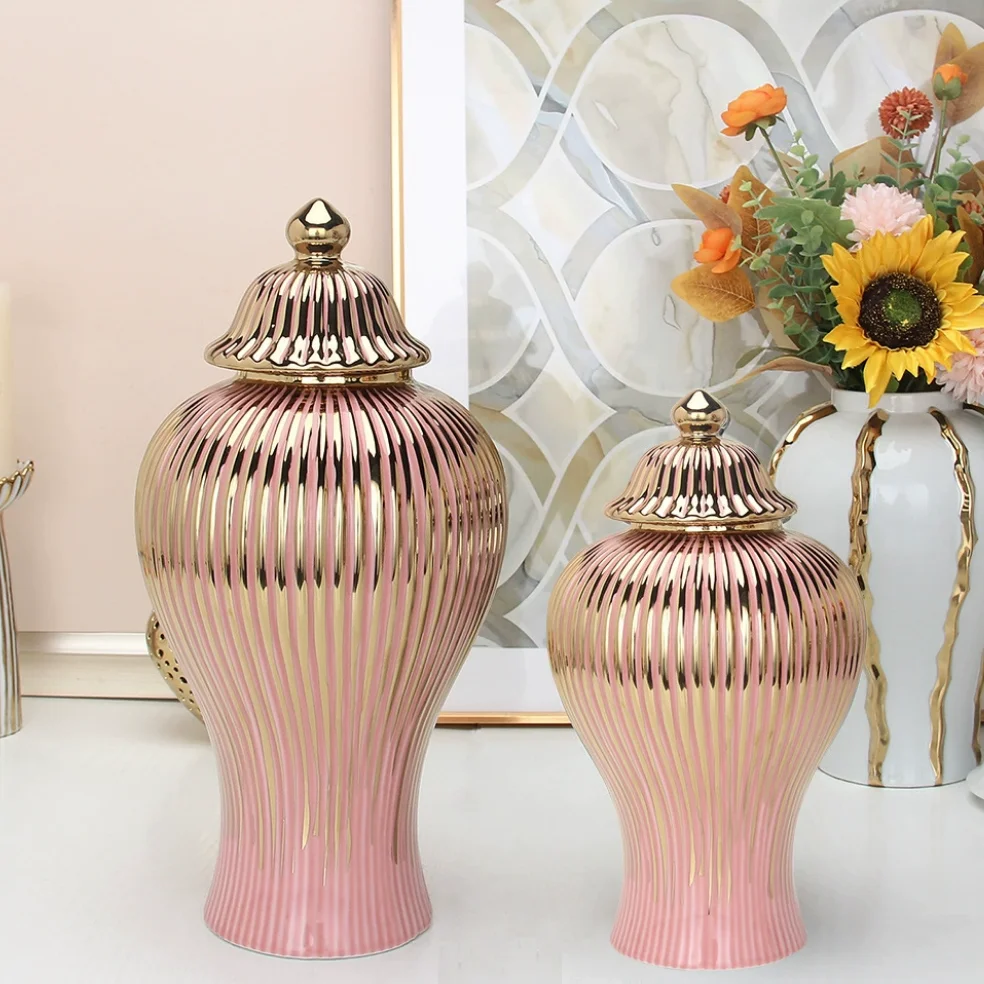 

European style flower arrangement, electroplated gold, model room, ceramic decoration, vase decoration, general jar decoration,