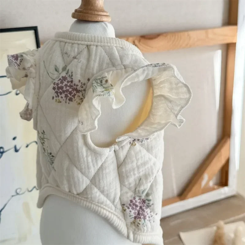 الحيوانات الأليفة القط القطن معطف القطن الشاش سترة كلب صغير القط ملابس المنزل النمط الصيني طلاء حبر دافئ يندبروف لينة ومريحة