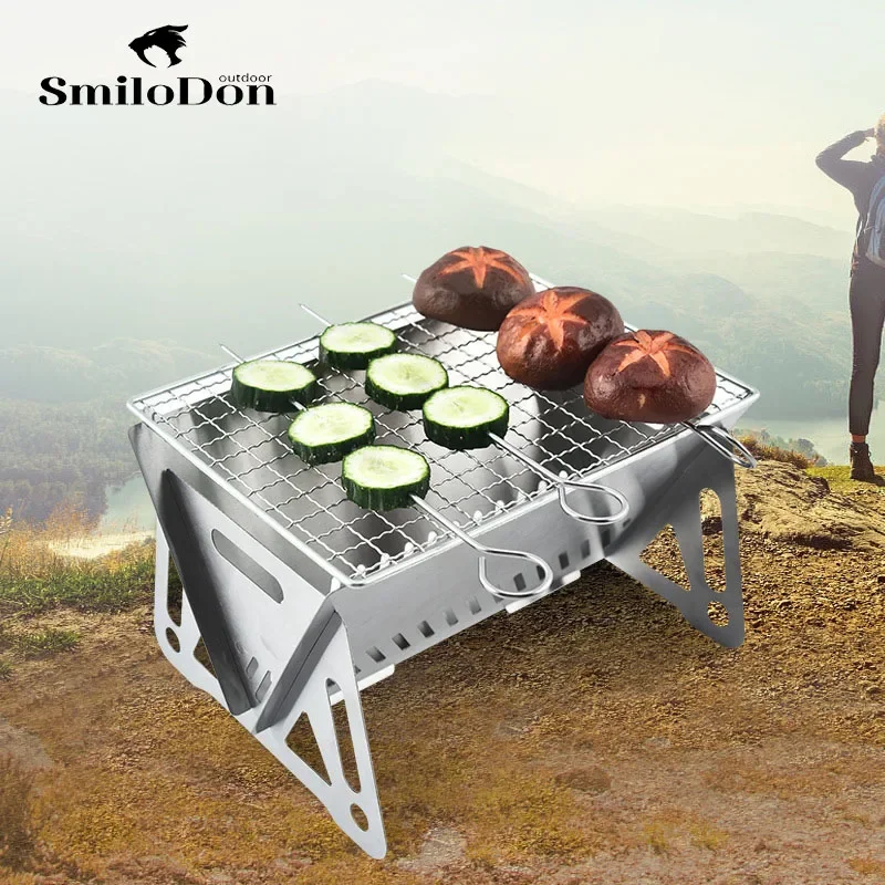 

SmiloDon Portable Camping BBQ Grill Stainless Steel Mini Grill Stove Card Portable Folding Barbecue Charcoal Barbecue Grill Rack