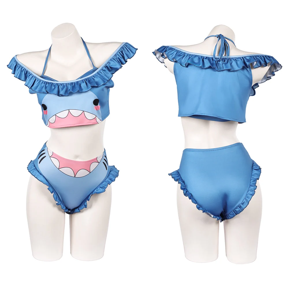 Cute Salamander Shark Cosplay Swimsuit Cartoon Animals Women Bikinis Set Swimwear Roleplay Outfits Halloween Carnival Suit view 5