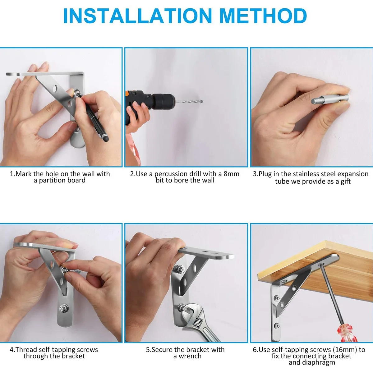 

2 Pcs Wall Mounted Shelf Bracket 90 Degree Heavy Duty L Shelf Brackets Stainless Steel Support Joint(155X250mm)